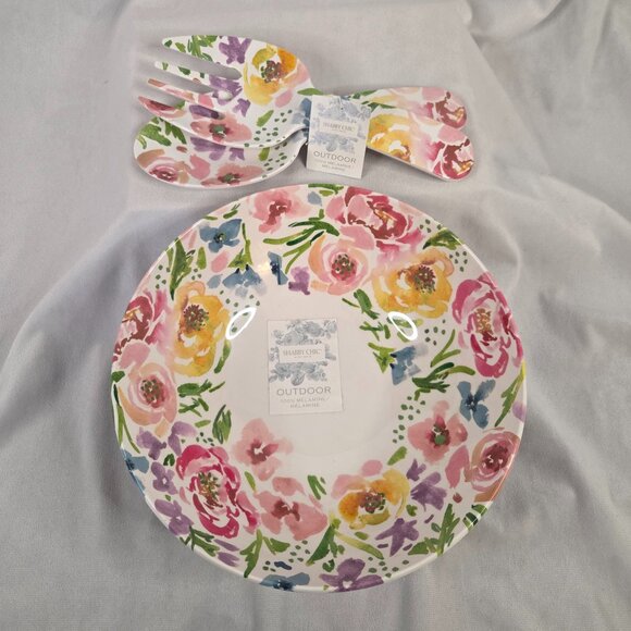 Shabby Chic Other - Outdoor Melamine Serving Bowl with Utensils